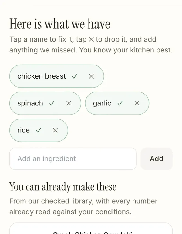 Here is what we have: chicken breast, spinach, garlic and rice confirmed as chips, then You can already make these, starting with Greek Chicken Souvlaki checked for your conditions
