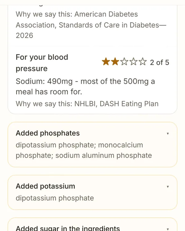 MedMenu flags on the pancake mix: added phosphates (dipotassium phosphate, monocalcium phosphate, sodium aluminum phosphate), added potassium (dipotassium phosphate) and added sugar