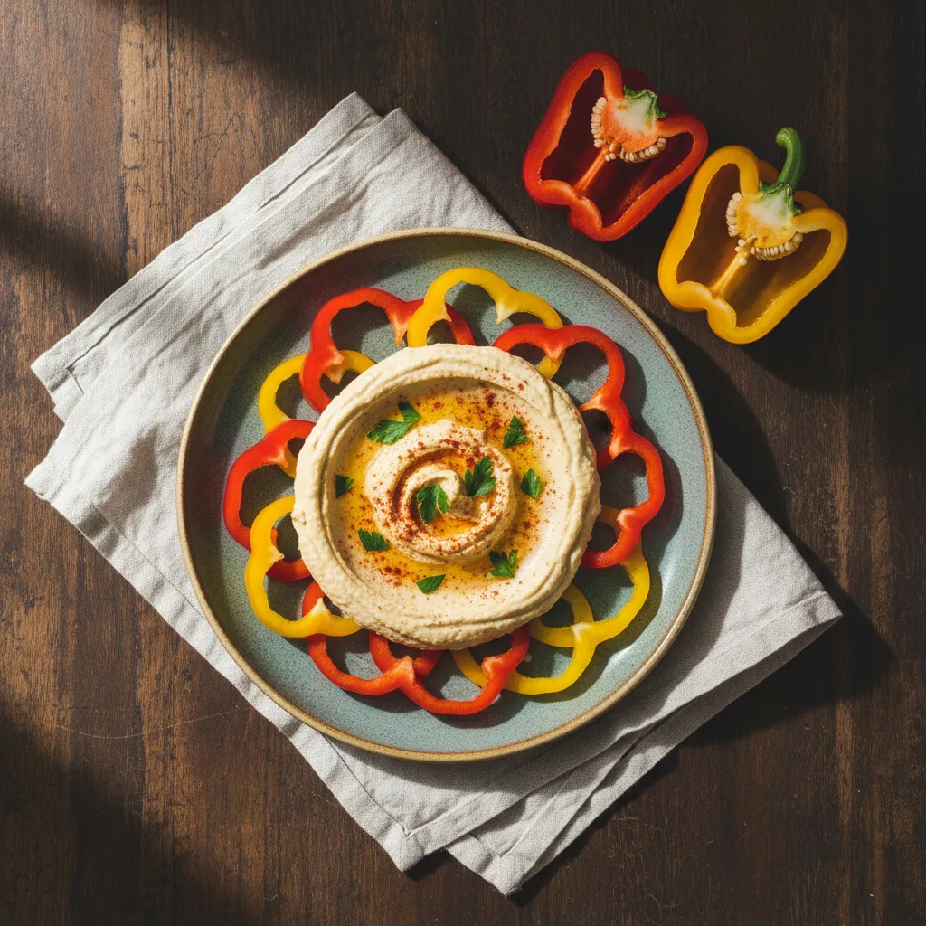 Bell Pepper Slices with Hummus, a diabetes-friendly Mediterranean snack