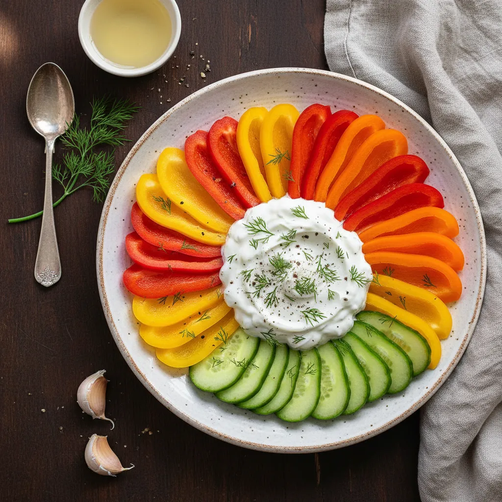 Bell Pepper Slices with Tzatziki, a diabetes-friendly Mediterranean Greek yogurt recipe