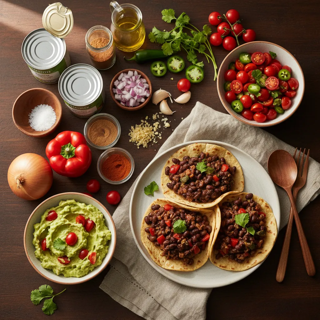 Black Bean Tacos with Salsa and Guacamole