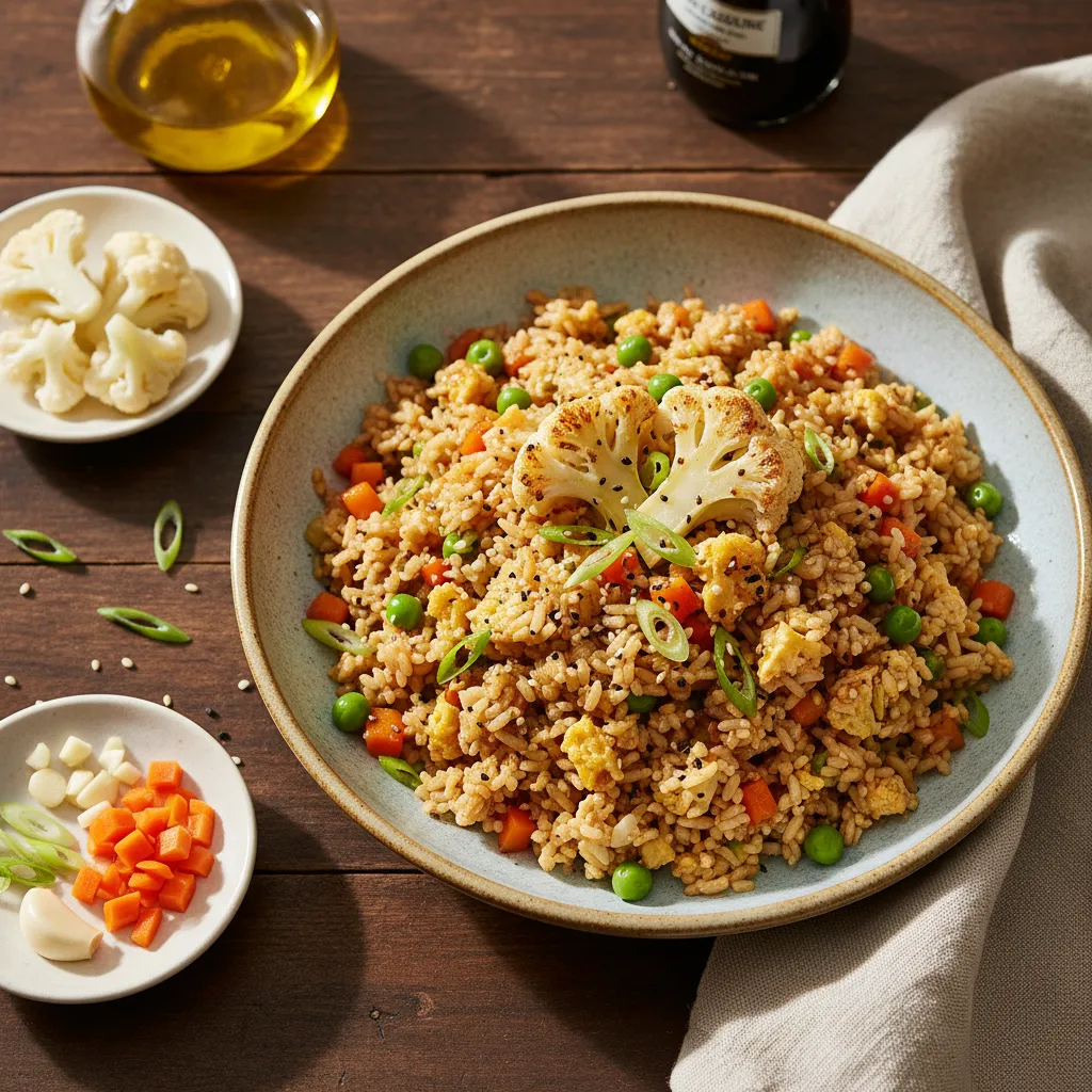 Cauliflower Fried Rice with Eggs — 17.6g net carbs per serving