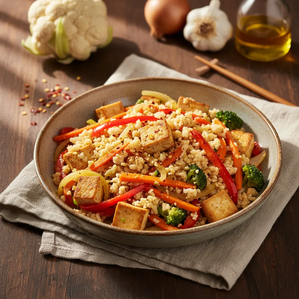 Cauliflower Rice Stir-Fry with Tofu, a diabetes-friendly Chinese recipe