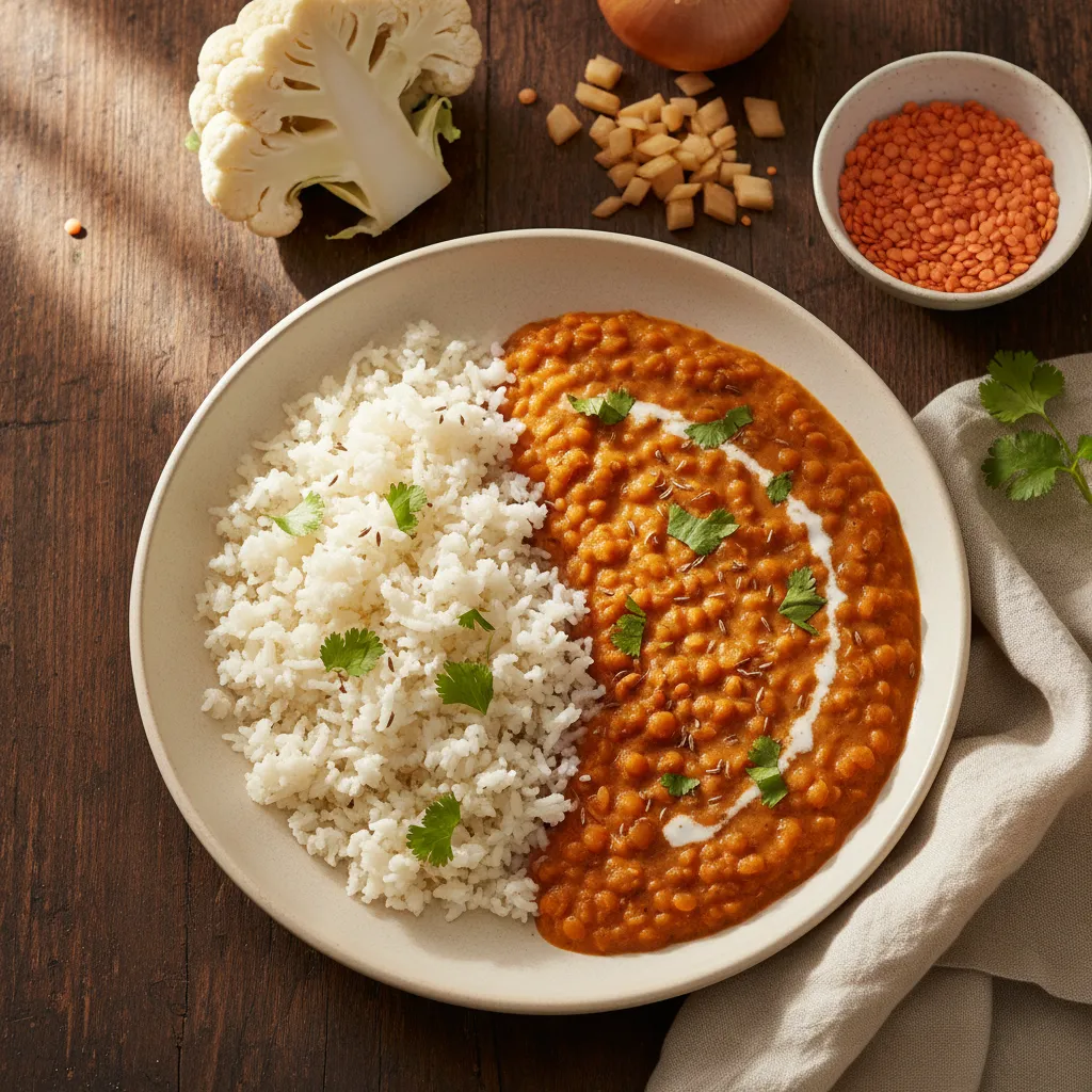 Cauliflower Rice with Lentil Curry