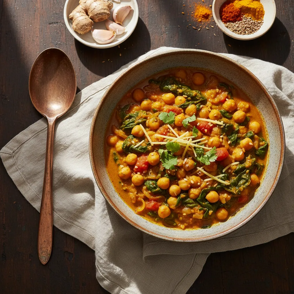 Chickpea and Spinach Curry, a diabetes-friendly Indian recipe