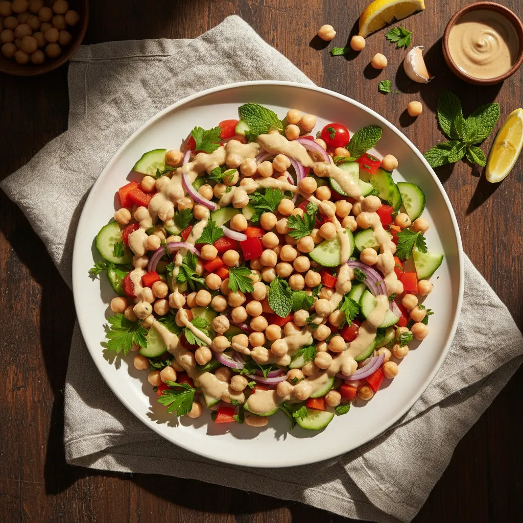 Chickpea Salad with Lemon Tahini Dressing