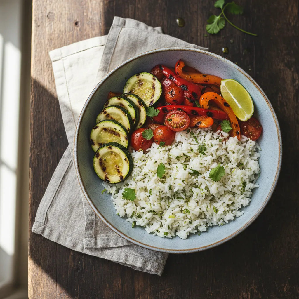 Cilantro Lime Rice Bowl with Grilled Vegetables — 37.5g fiber per serving