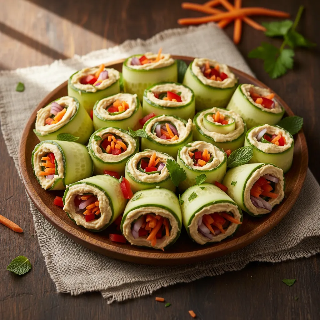 Cucumber and Hummus Roll-Ups, a diabetes-friendly Mediterranean snack