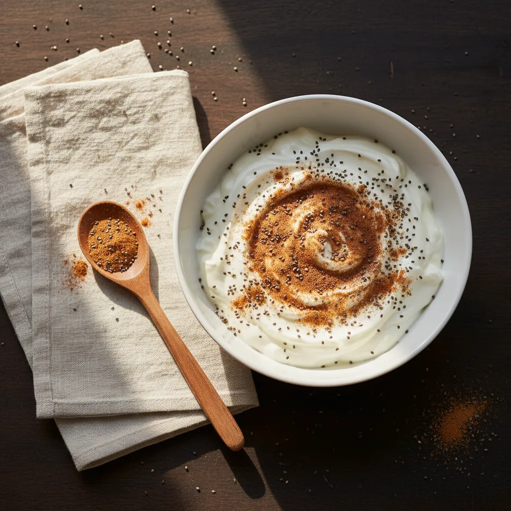 Greek yogurt with chia seeds and cinnamon, a diabetes-friendly recipe