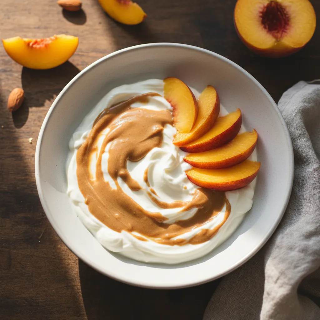 Greek Yogurt with Sliced Peaches and Almond Butter
