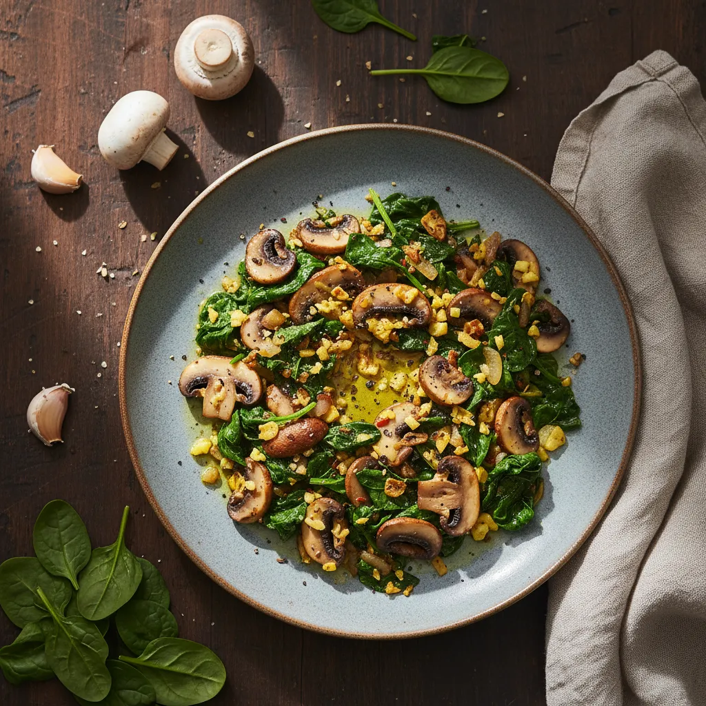 Indian Spinach and Mushroom Scramble