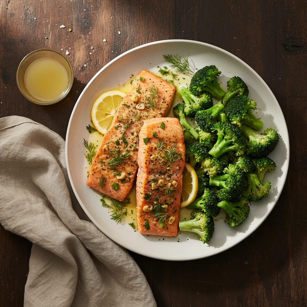 Lemon Herb Baked Salmon with Steamed Broccoli