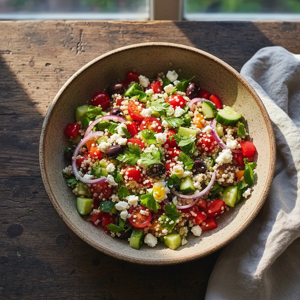 Mediterranean Quinoa Salad, a diabetes-friendly Mediterranean recipe