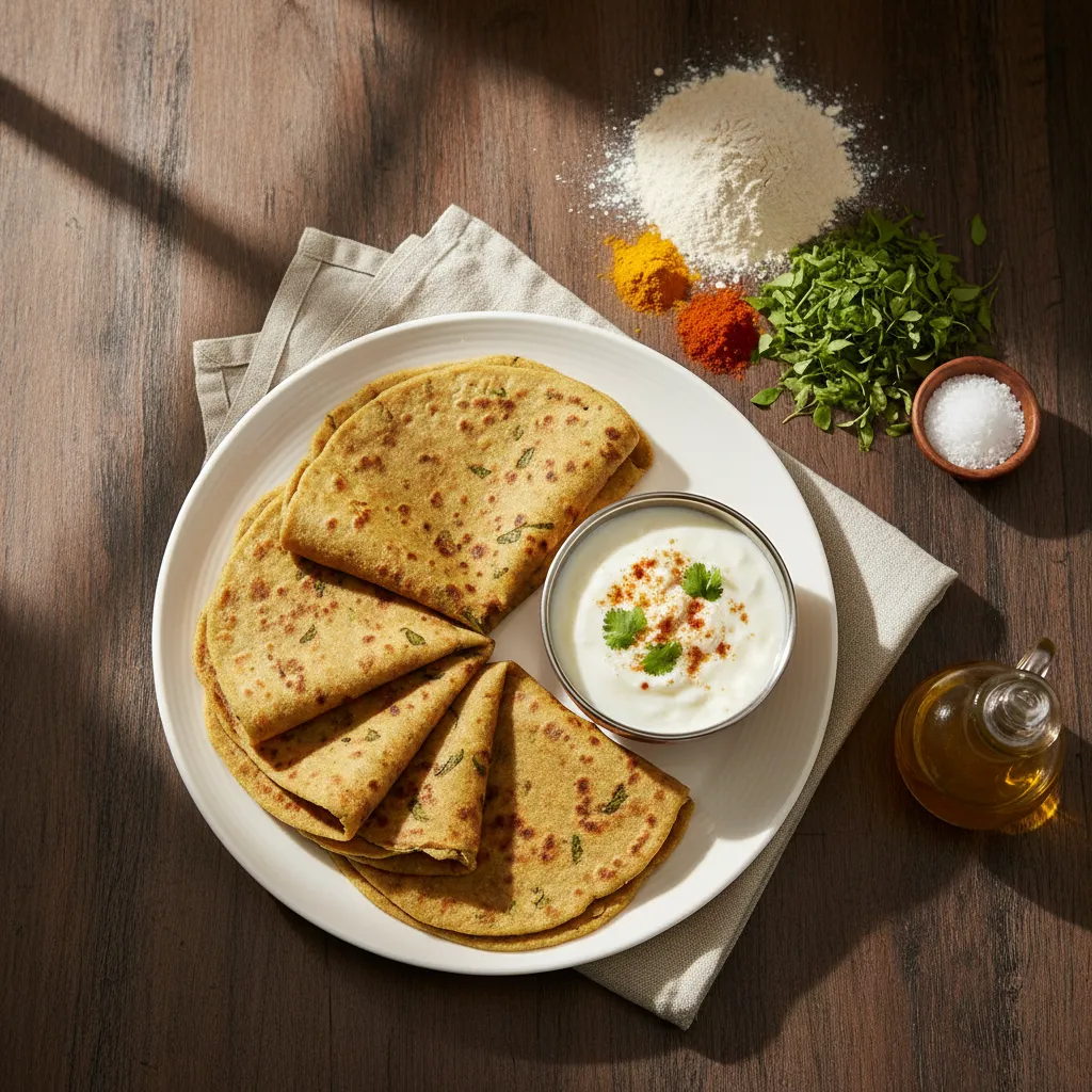 Methi (Fenugreek) Thepla with Low-Fat Yogurt