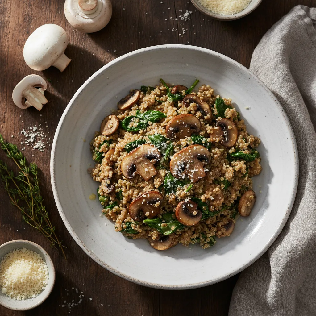 Mushroom and Spinach Quinoa Risotto, a diabetes-friendly Italian recipe