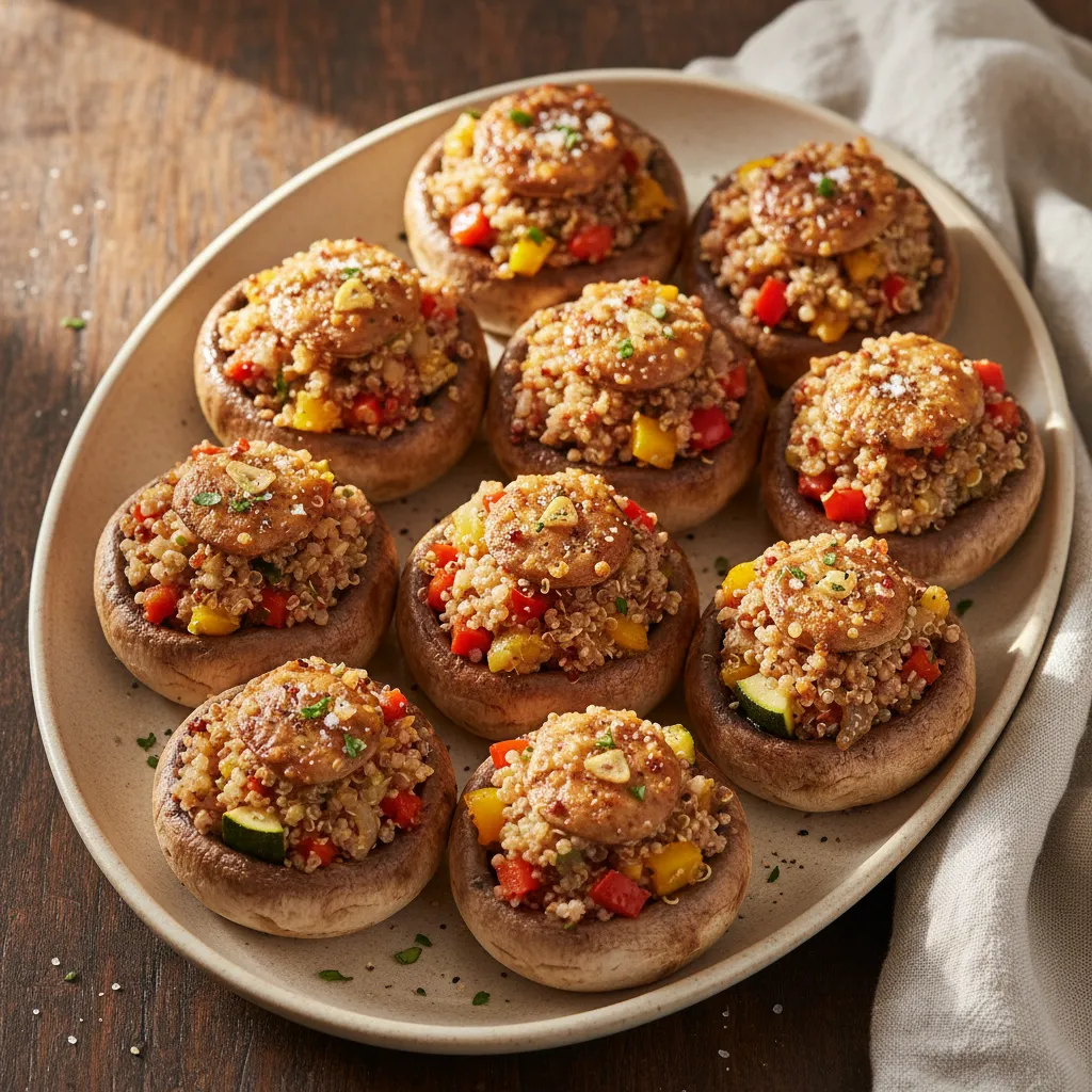 Quinoa and vegetable stuffed mushrooms, a low-sodium dinner recipe