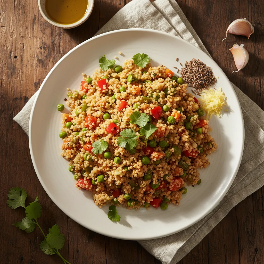 Quinoa Pulao with Mixed Vegetables, a diabetes-friendly Indian recipe