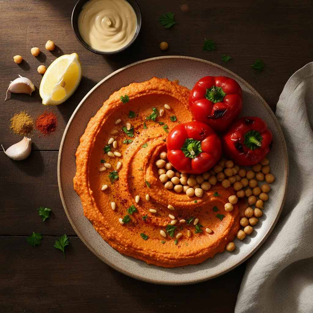 Roasted Red Pepper Hummus, a diabetes-friendly Mediterranean recipe