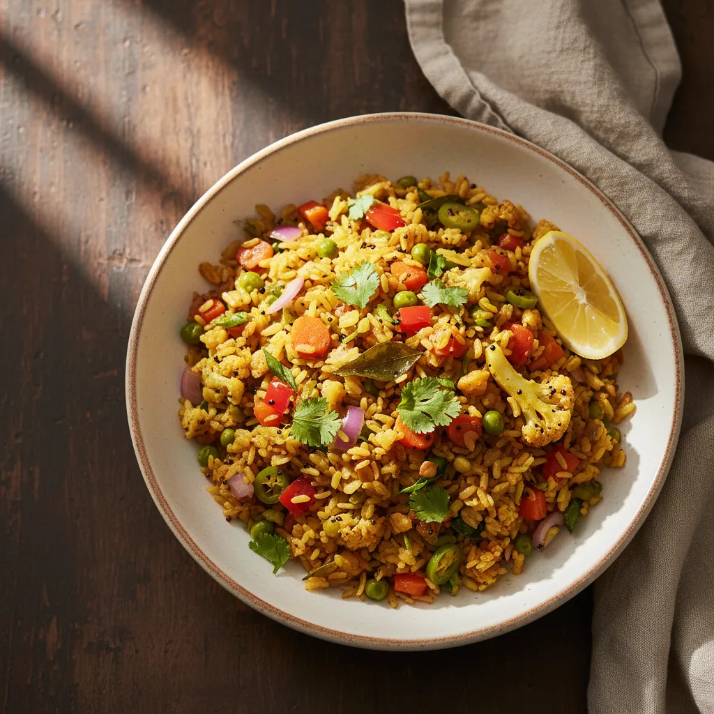 Vegan Vegetable Poha — 40.2g fiber per serving